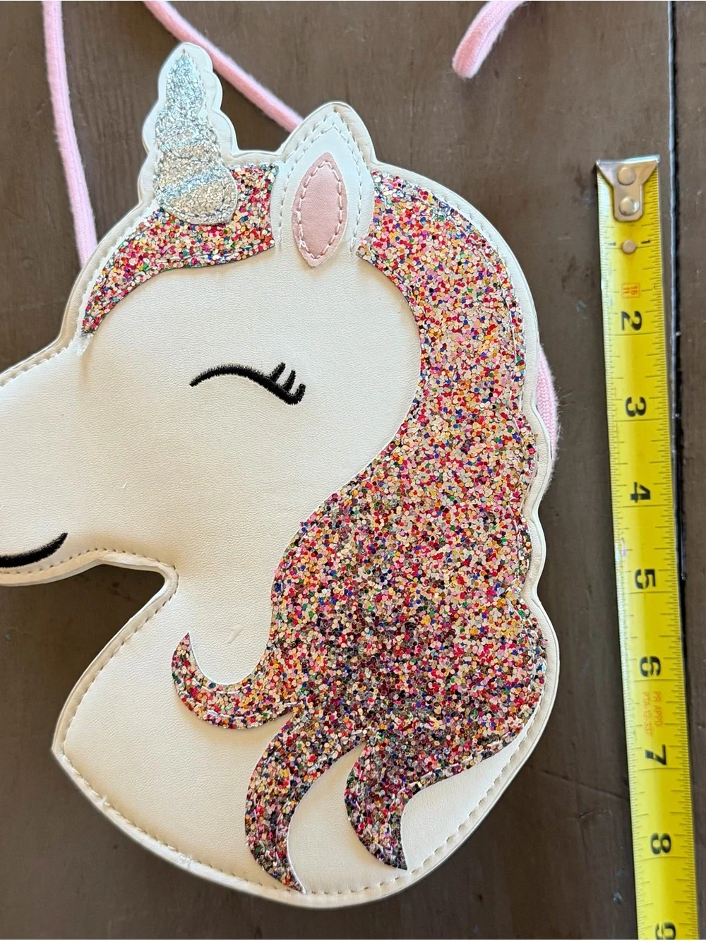 Kids White Unicorn Crossbody Bag with Pink Multicolor Glitter Mane